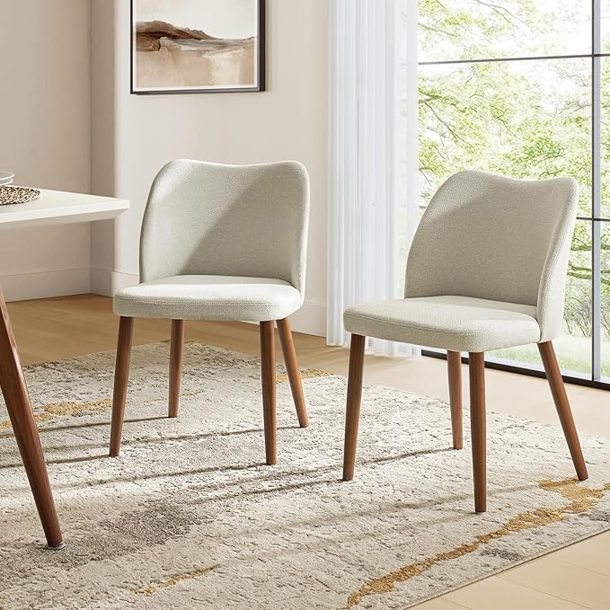 Dining Chairs Set of 2, Upholstered Kitchen Dining Room Chair Set Morden Accent Side Dinner Chair with Curved Padded Back Wood Legs for Restaurant/Cafe, Grey
