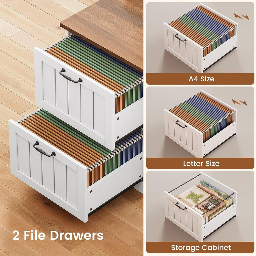 SEDETA Farmhouse 63" L Shaped Desk with Drawers and Storage Cabinet