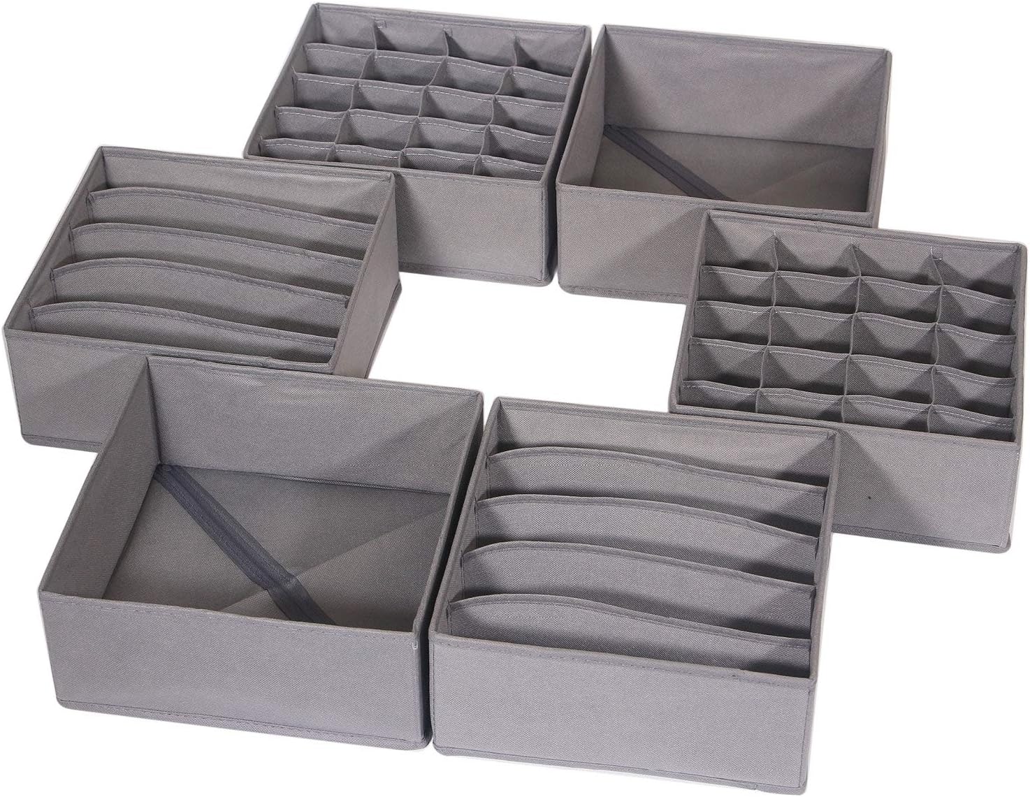 DIOMMELL 6 Pack Foldable Cloth Storage Box Closet Dresser Drawer Organizer Fabric Baskets Bins Containers Divider for Clothes Underwear Bras Socks Lingerie Clothing, M Grey 22-2000