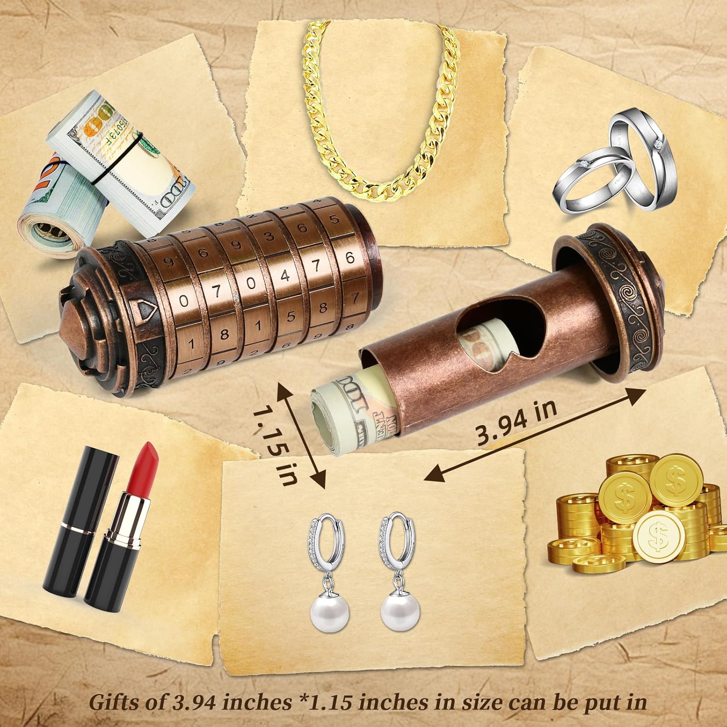 Da Vinci Code Numeric Cryptex Money Puzzle Box for Cash Gift, Jewelry Box with Hidden Compartment, Unique Puzzle Gift for Adults Brain Teaser Valentine’s Day Wedding & Anniversary Present