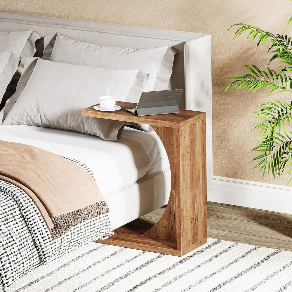 Tribesigns C-Shaped End Table for Couch, Small Bedside Table for Sofa, Wooden...