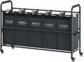 Tajsoon 5 Bag Laundry Sorter Cart, 5 Section Laundry Hamper with Heavy Duty Rolling Lockable Wheels, Laundry Basket Organizer with Removable Bags for Dirty Clothes Storage, Black