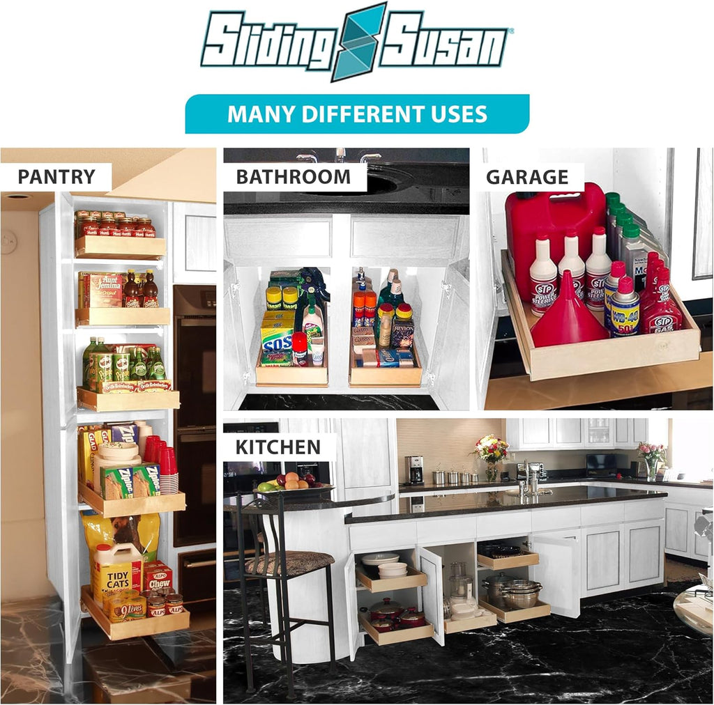SlidingSusan Pull Out Drawer Organizer for Cabinets, Gliding Soft Close Shelves for Kitchen, Pantry, Bathroom, & Storage Organization, 9 Ply Baltic Birch, 18 Inch Wide x 18 Inch Deep