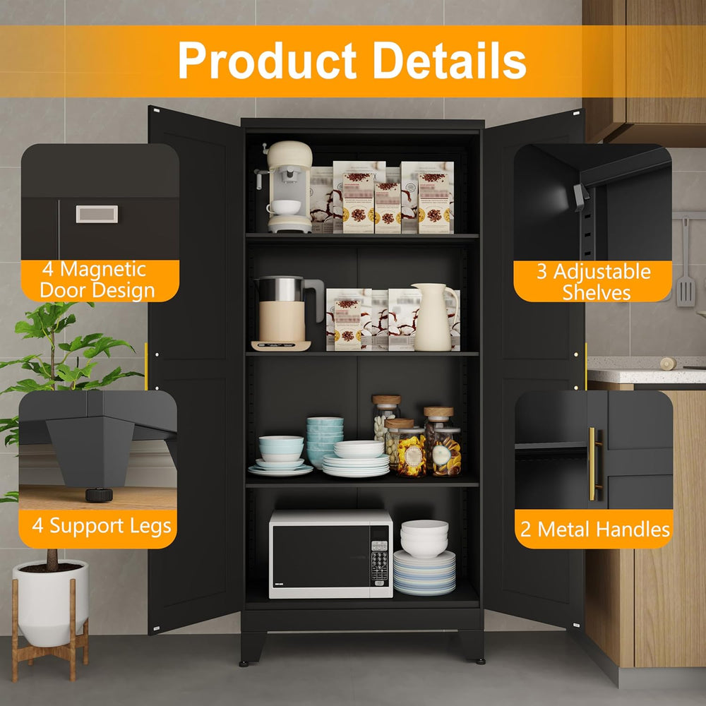 Ckzbx Metal Cabinets with Doors and Shelves, 75" H Black Storage Cabinet...