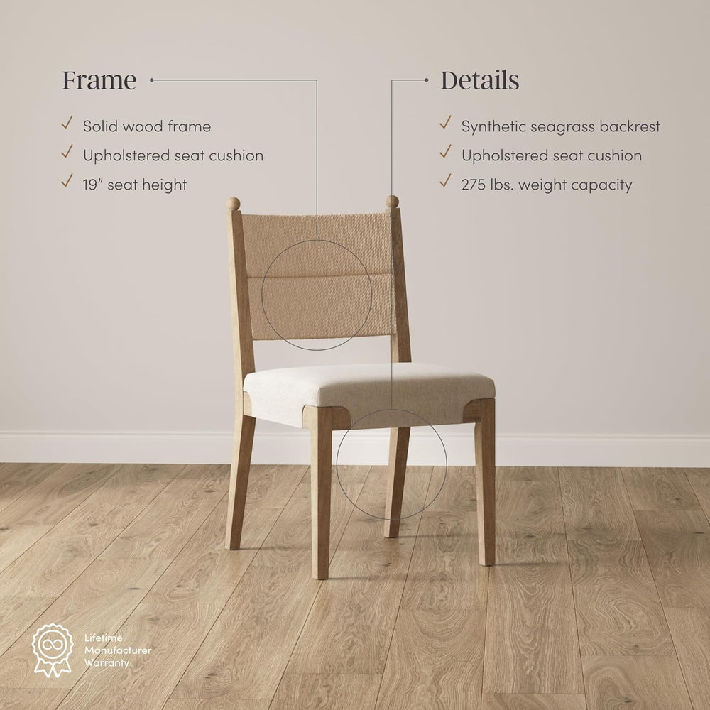 Nathan James Cove Boho Solid Wood Dining Chair with Woven Seagrass Back and U...