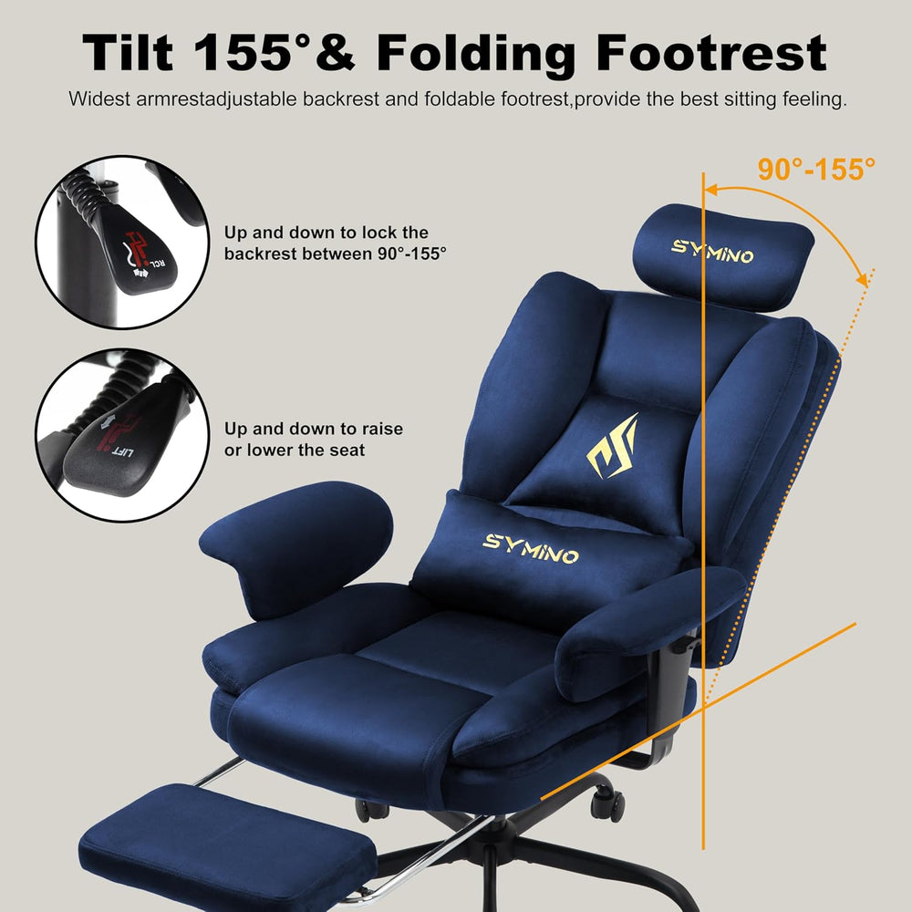 Symino Gaming Chair with Footrest, Up/Down Armrests, Suede Fabric Ergonomic O...