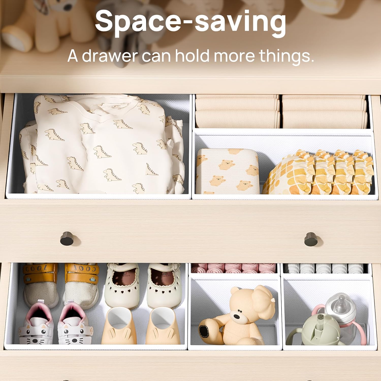 Vtopmart 12 Pack Baby Clothes Organizer, Dresser Drawer Organizer for Baby Clothing, Foldable Fabric Closet Drawer Storage Bins, Nursery Dresser Dividers for Bra, Socks, Ties, Scarf