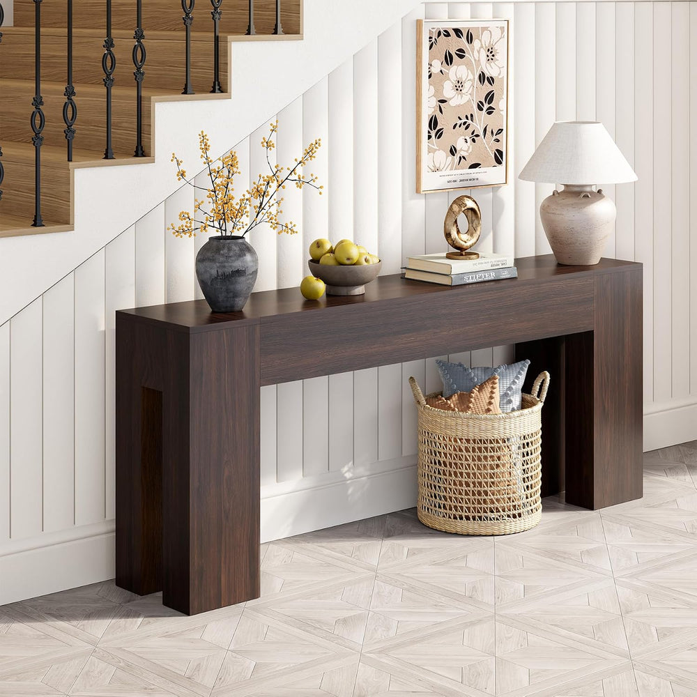 Epecoya 79-Inch Sofa Console Table for Entryway Living Room, Walnut Brown | F...