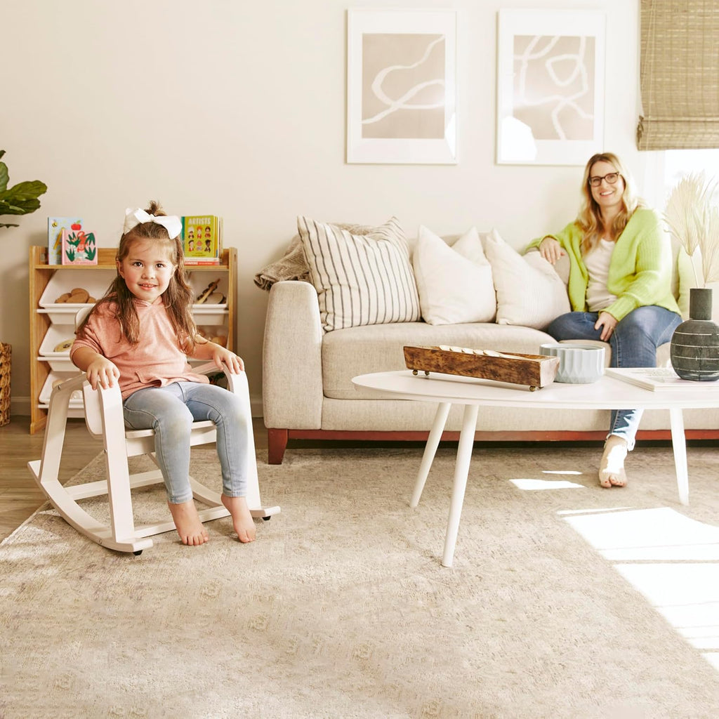 ECR4Kids Bentwood Rocking Chair with Armrests, Montessori, White Wash | Durable birch, GREENGUARD Gold Certified, 2-5 years, 74 lb capacity, comfortable curved seat, nylon glides, classroom/home