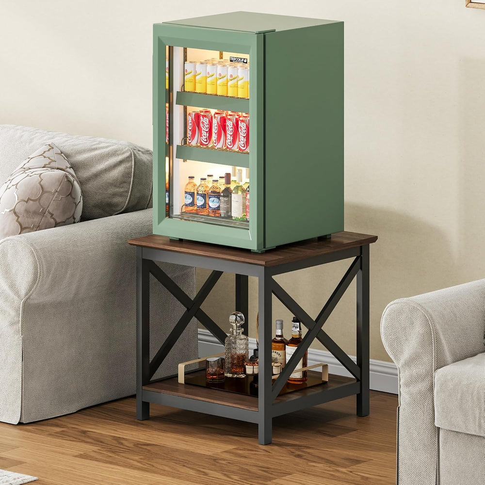 ChooChoo End Tables Set of 2, 24 Inch End Table with 2-Tier Storage Shelf, Si...