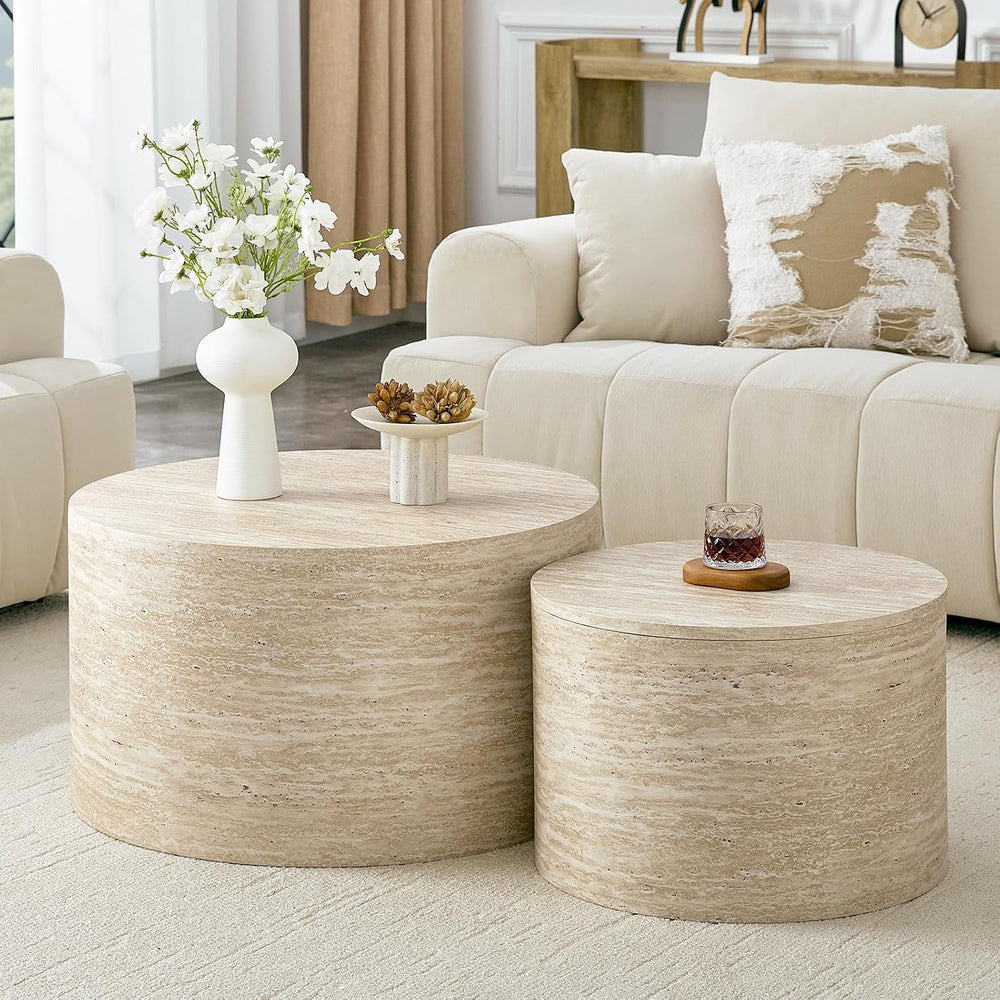 LKTART Round Nesting Coffee Table Set of 2， Modern Small Circle Coffee Table ...