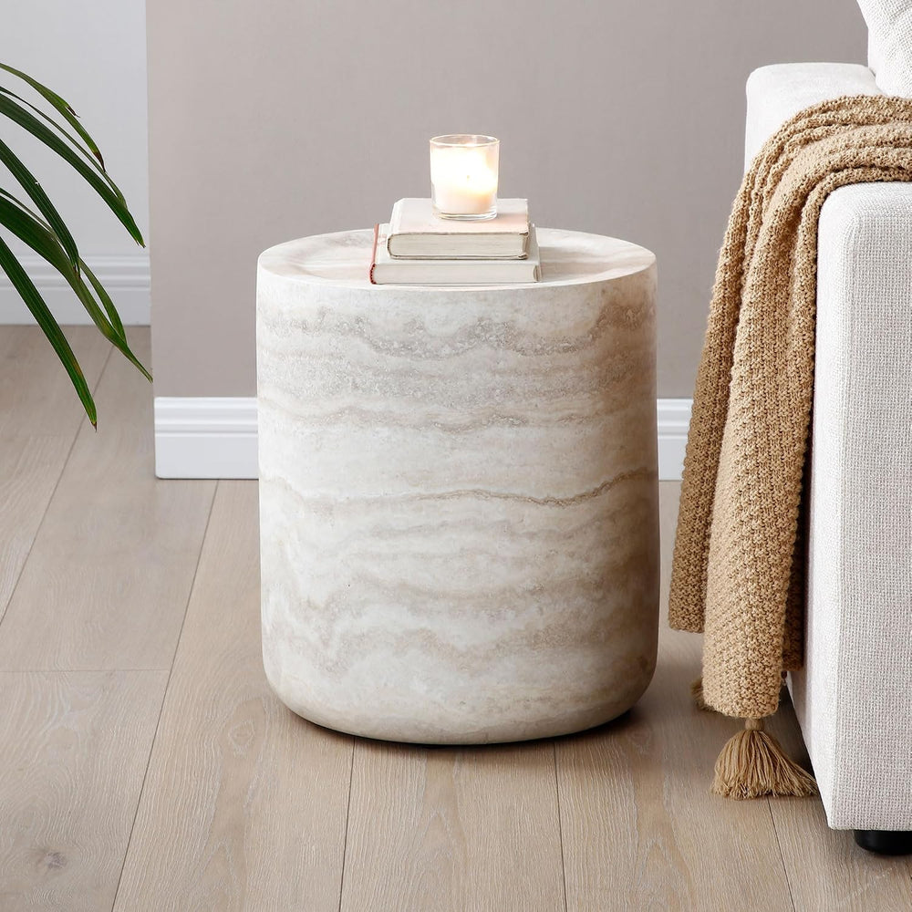 Round Coffee Table Set of 2,Marble Grain Coffee Table Set with Side Table,Cir...