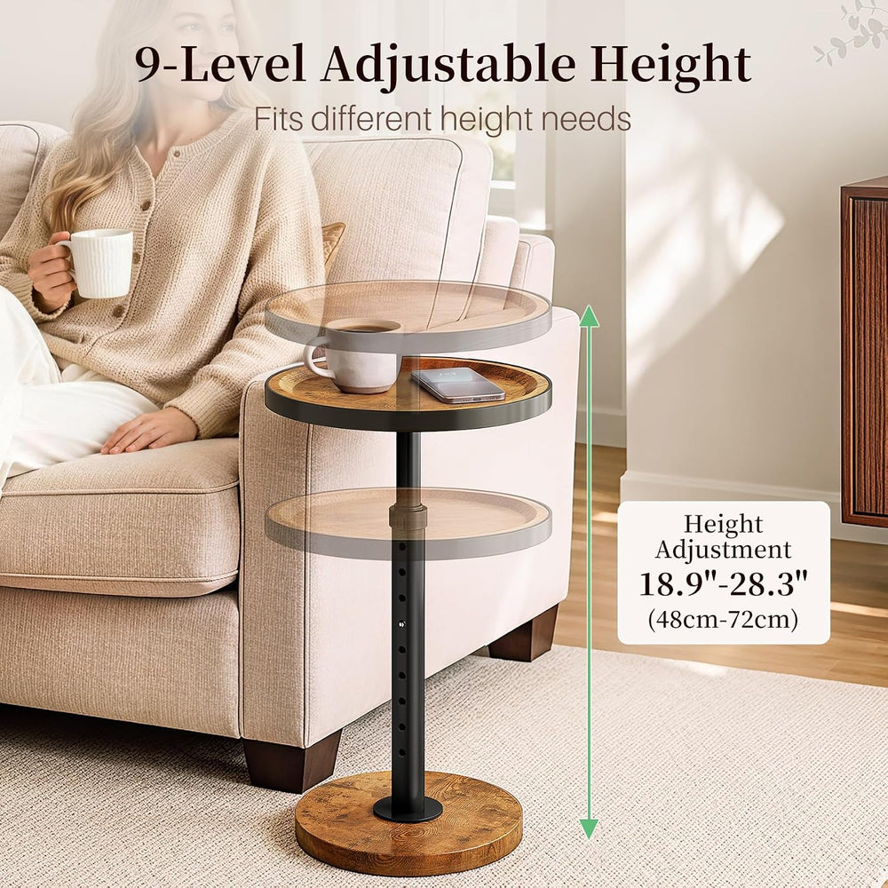 Adjustable Height Round Side Table, Small Drink Table for Small Spaces