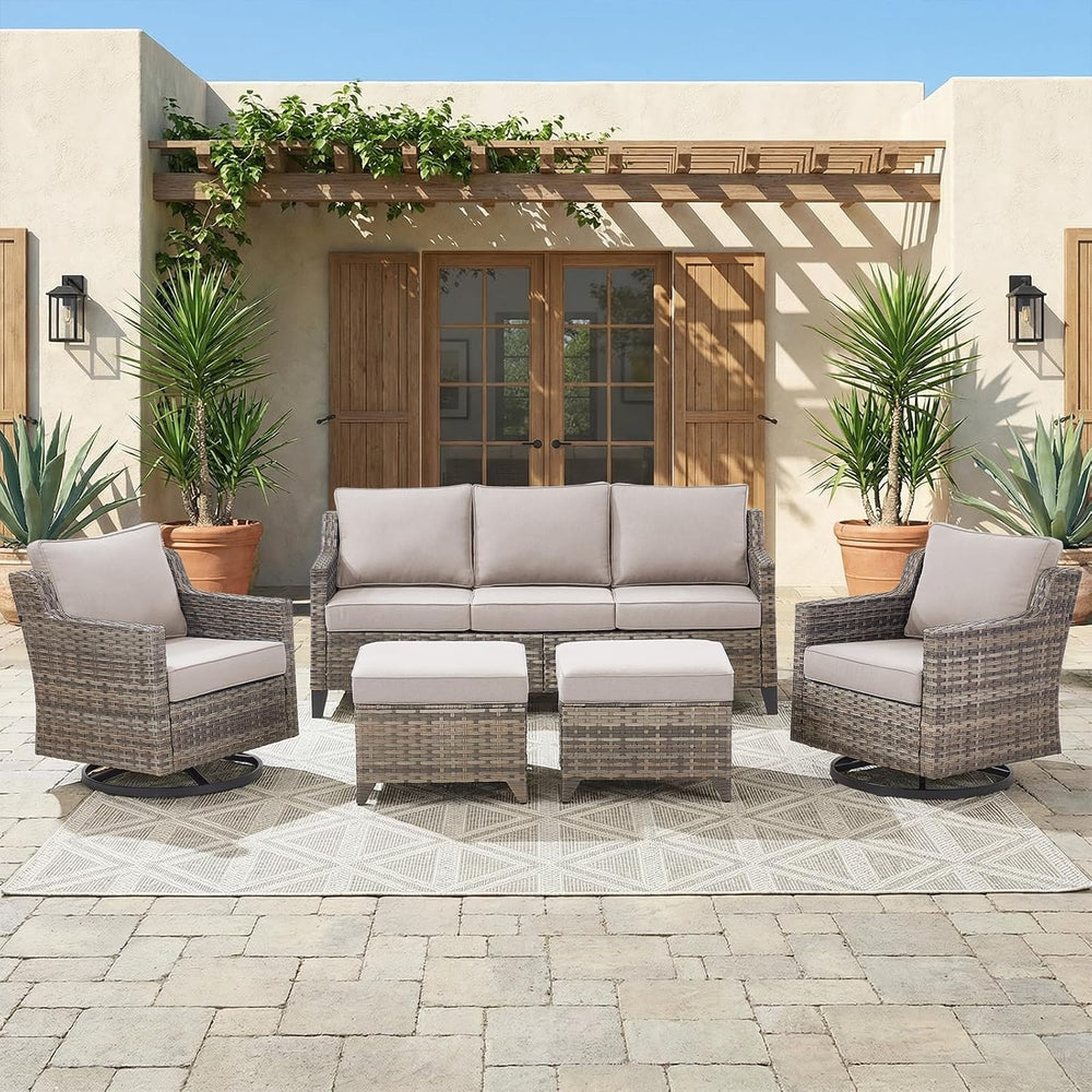 Belord Patio Wicker Swivel Rocker Patio Chairs with 3-Seater Sofa, Outdoor Ra...