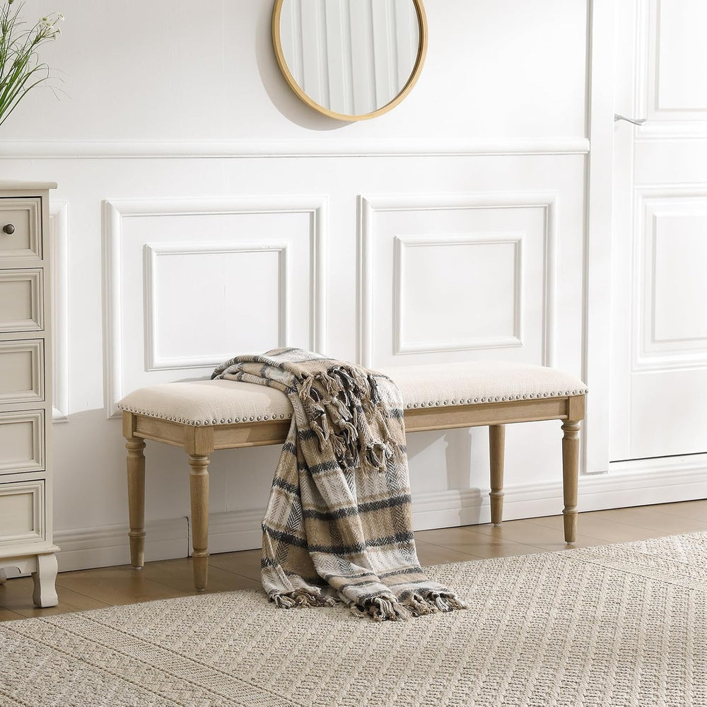chairus Farmhouse Dining Bench 46" Wooden Entryway Bench with Padded Sea...
