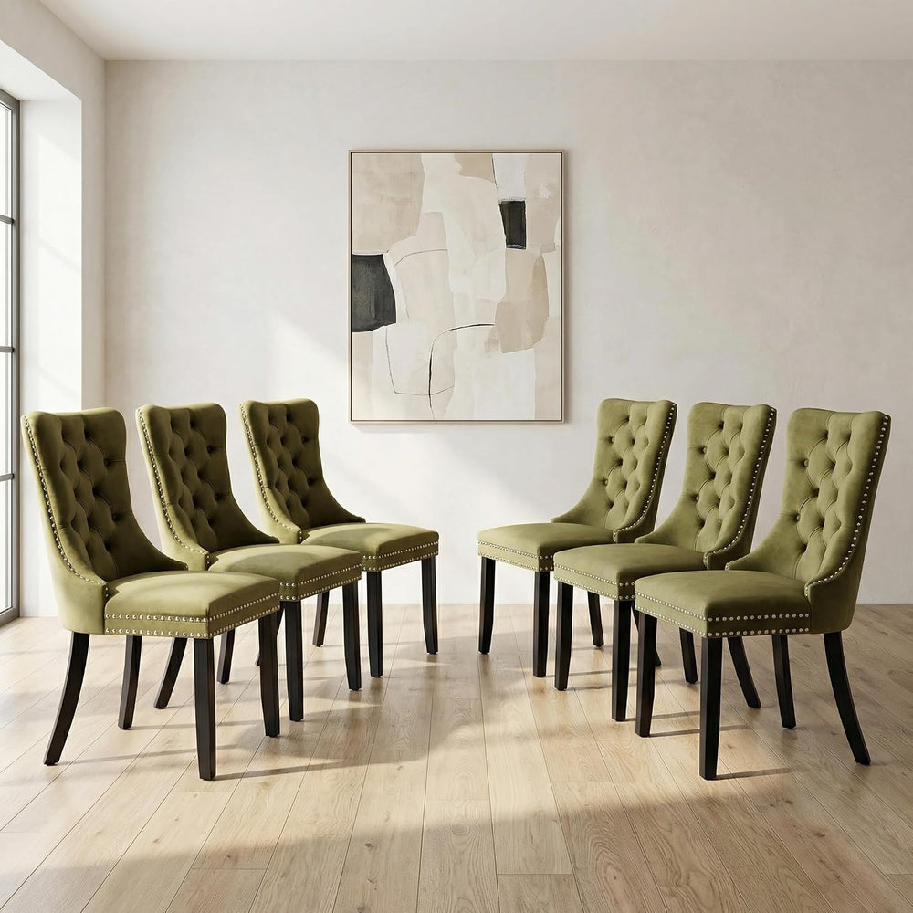 OVENTA Modern Tufted Upholstered Dining Chairs Set of 6, Olive Green Velvet D...