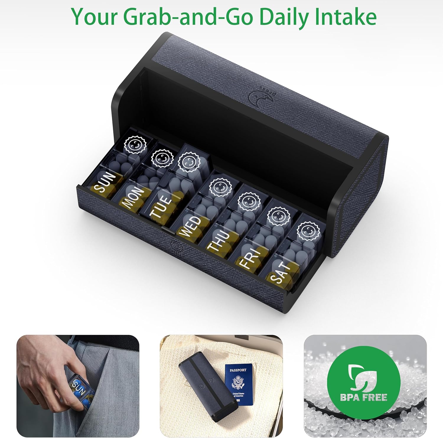 Weekly Pill Organizer 2 Times a Day, 7-Day Large Travel Pill Box 7 Day, Am Pm Twice Daily Pill Case with Removable Compartments, Weekly Vitamin Container for Medicine Supplement (Silver)