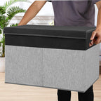 Large Toy Storage Box with Lid, Sturdy Toys Storage Chest Bin Organizer Basket with Dividers for Kids, Boys, Girls, Nursery, Closet, Bedroom, Playroom 26"x17" x17" (Black and Grey)