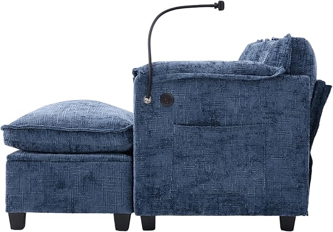 Ball & Cast Modular Sectional Sofa,L Shaped Couch with Movable Storage Ottoman,Chenille Upholstered Sofa W/USB Charging Port,Phone Holder and Side Pocket,for Living Room,Apartment,Navy,109"
