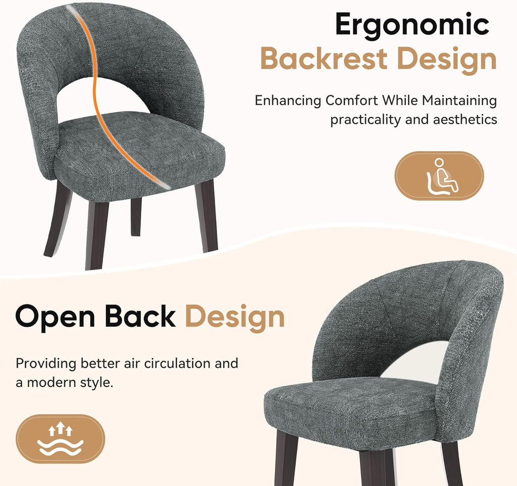 Dining Chairs Set of 2, Mid Century Modern Dining Chairs with Solid Wood Legs, Curved Back Kitchen Chair Farmhouse Side Upholstered Chairs for Kitchen Dining Room, Gray