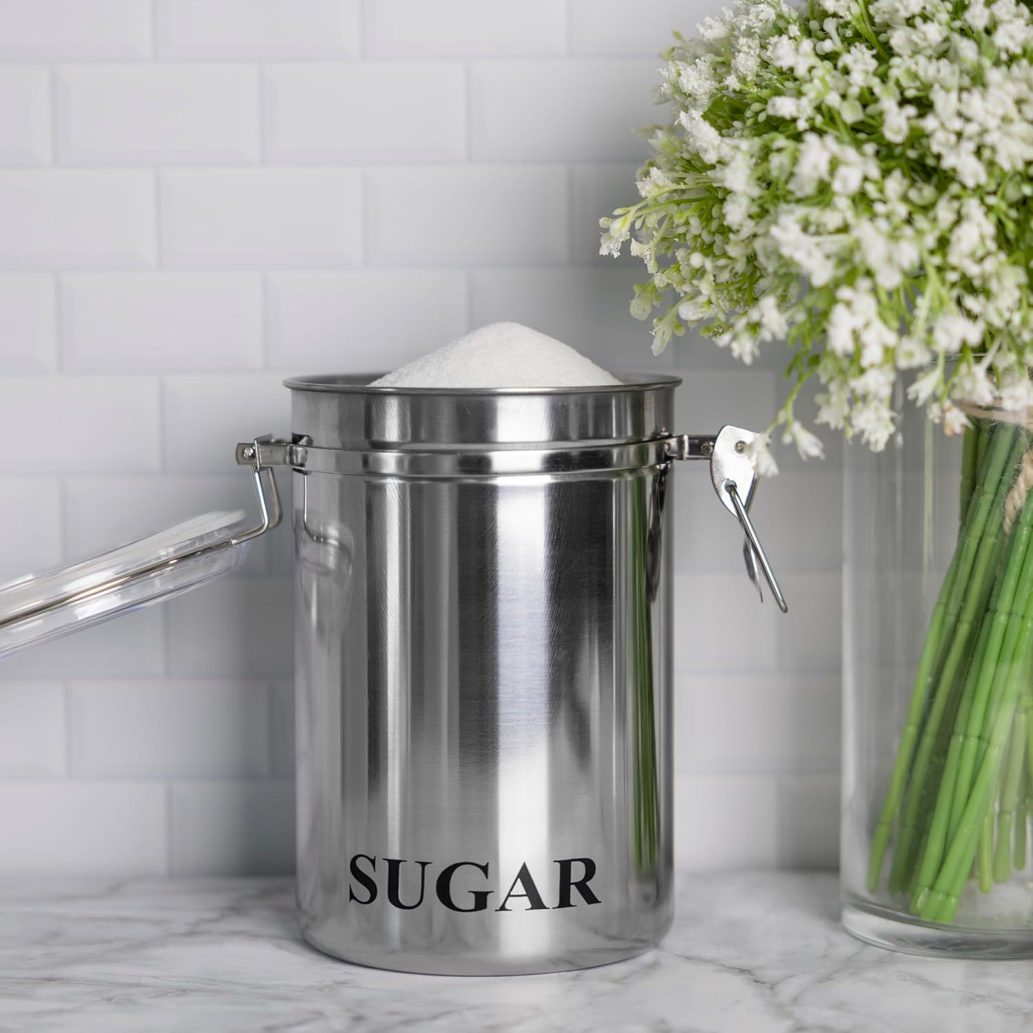 Fox Run Stainless Steel Sugar Container, 62 oz Canister with Airtight and Transparent Lid