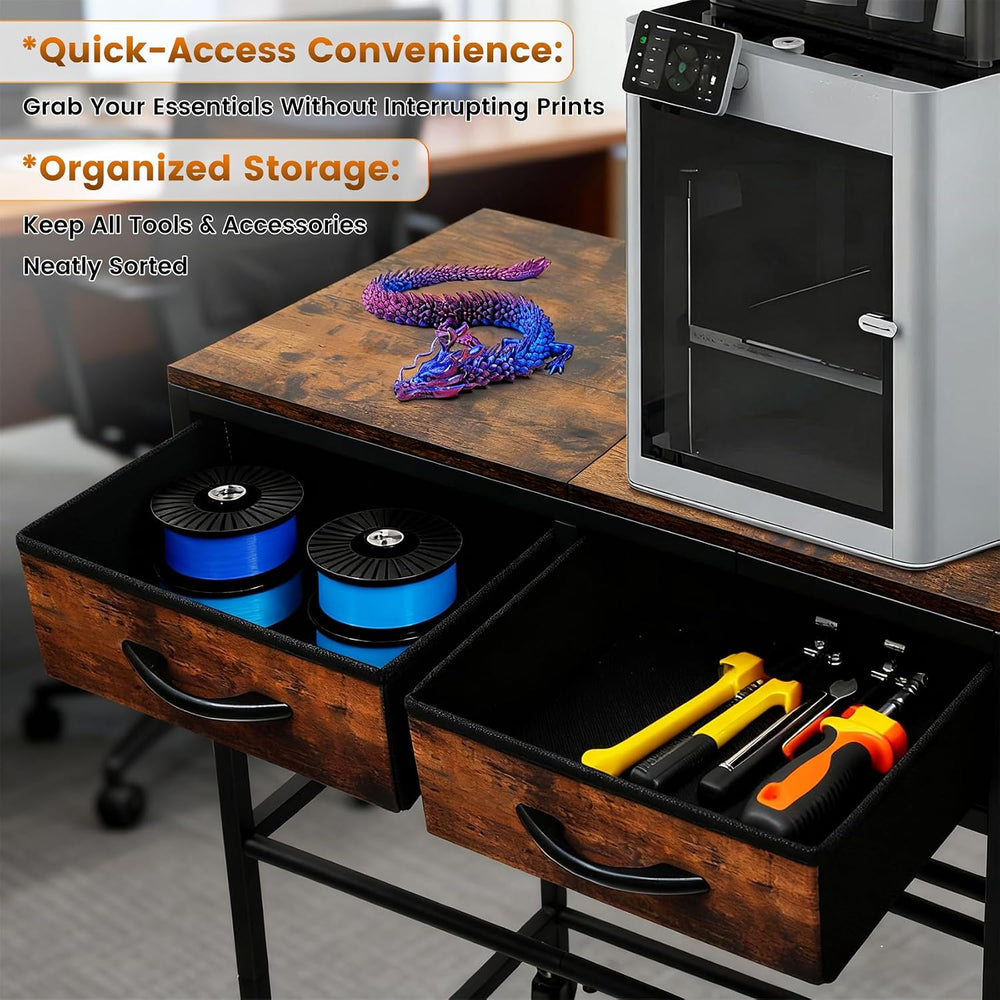 3D Printer Filament Storage Shelf with Drawers& Wheels, Heavy Duty 2-Tier...