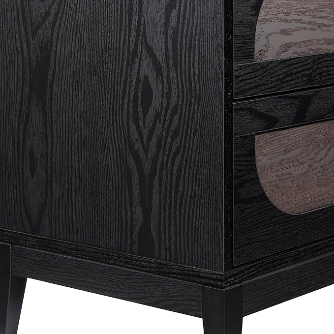 Sango Arch 2-Drawer Nightstand, Modern Black Wood Bedside Table with Two-Tone Finish, Storage Drawers, Sturdy Legs, Minimalist Stylish Furniture for Contemporary Homes