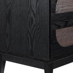 Sango Arch 2-Drawer Nightstand, Modern Black Wood Bedside Table with Two-Tone Finish, Storage Drawers, Sturdy Legs, Minimalist Stylish Furniture for Contemporary Homes