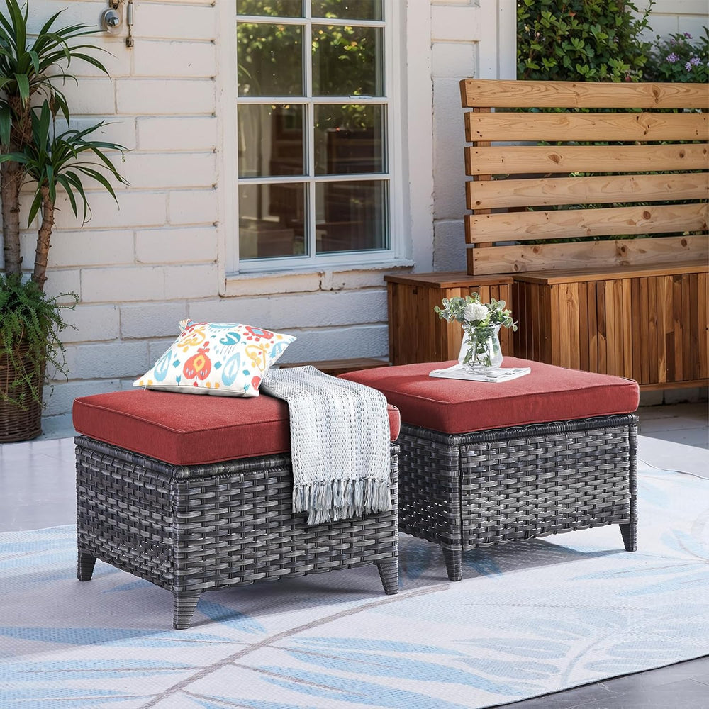 Outdoor Ottoman Set of 2 - PE Wicker Rattan Ottoman Patio Footstool for Deck ...