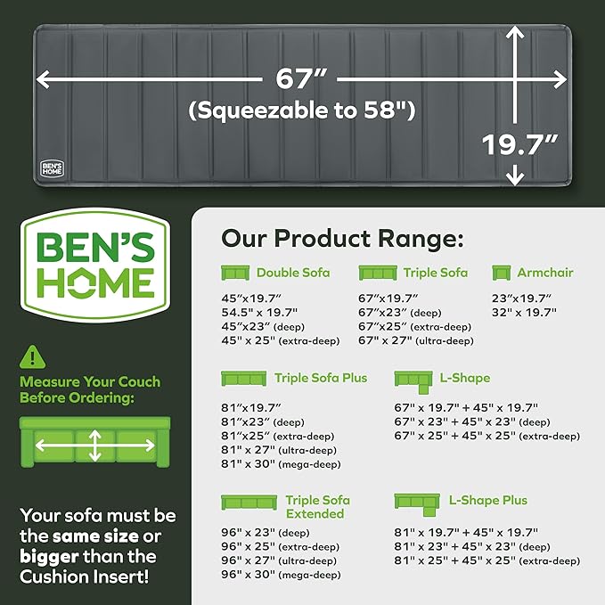 BEN'SHOME® Couch Cushion Support for fix Sagging Seats - Heavy Duty Solid .5" Wood Sofa Support Board | Adjustable 58"-67" x 19.7" Under Cushion Insert | Non-Slip Furniture Saver | 400 LB Capacity