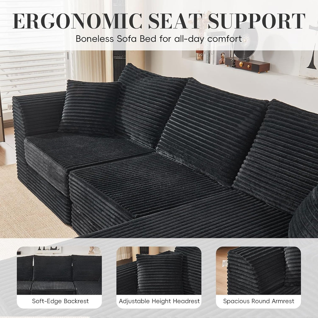 106” Modular Sectional Sofa,Modular Cloud Sofa L-Shaped Cloud Couch with High-Density Foam & Corduroy Fabric,Boneless Couch Deep Seat Couch for Living Room Apartments Bedroom No Assembly Required