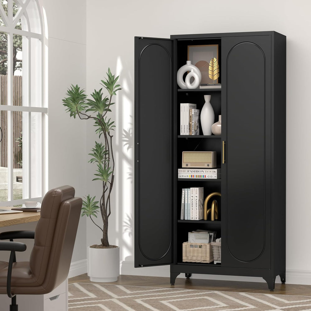 UNICOLY 75" Tall Pantry Storage Cabinet with Doors and 4 Adjustable Shel...