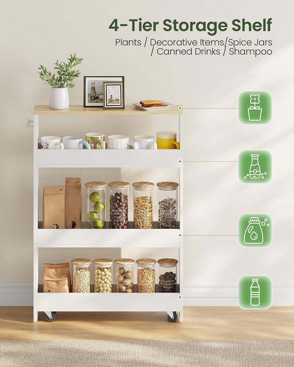 CHOEZON Slim Storage Cart with Wheels, 5.5" Narrow 4-Tier Rolling Cart, ...