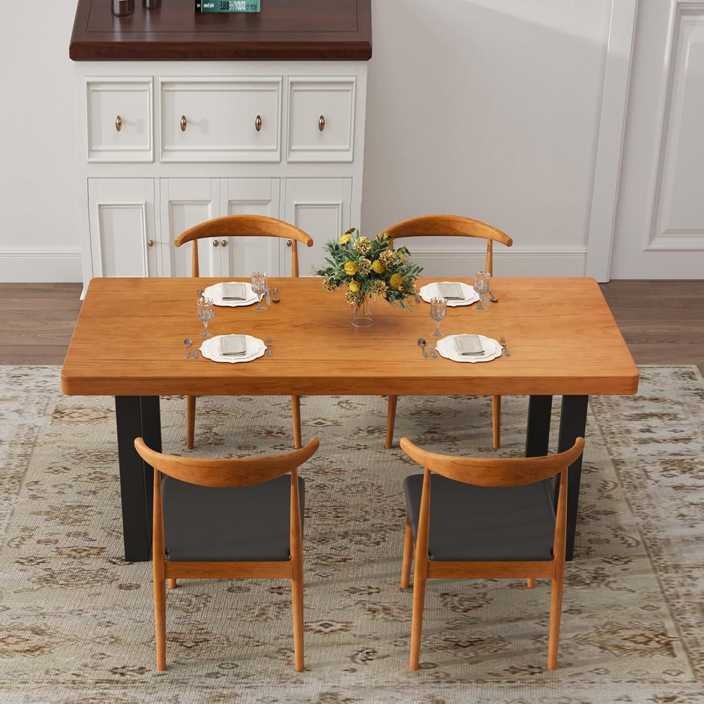 Stylish Modern Minimalist Solid Wood Dining Table with Sturdy Metal Base – Ea...
