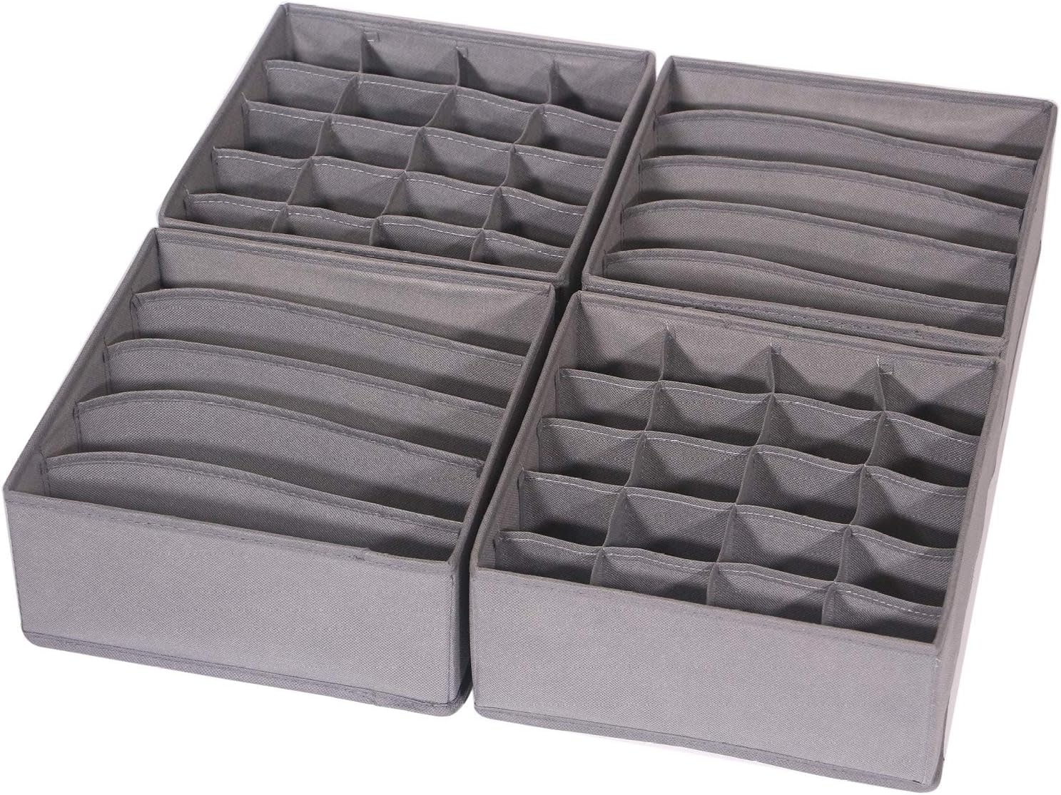 DIOMMELL 4 Pack Foldable Cloth Storage Box Closet Dresser Drawer Organizer Fabric Baskets Bins Containers Divider for Clothes Underwear Bras Socks Lingerie Clothing, M Grey 22-0000