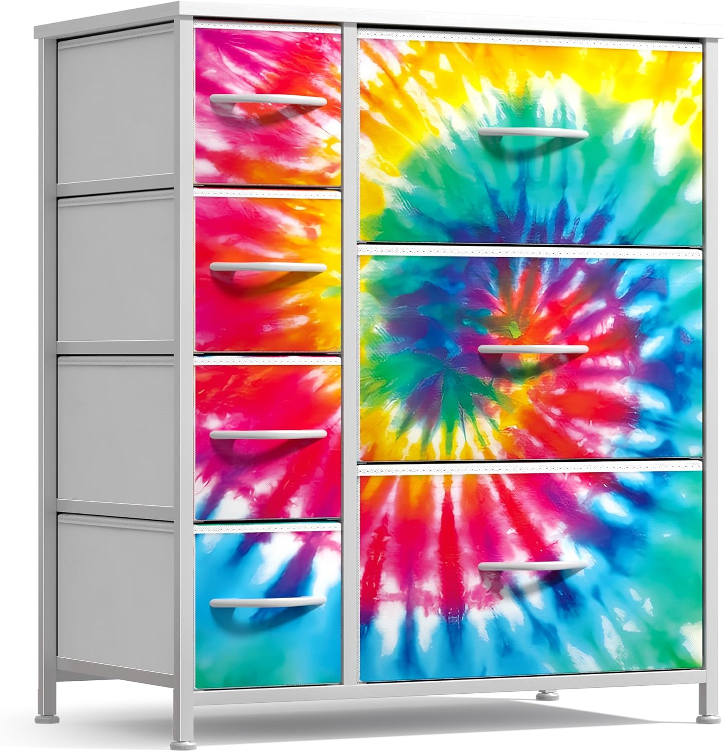 Sorbus Dresser with 7 Drawers - Furniture Storage Chest for Kid’s, Teens, Bedroom, Nursery, Playroom, Clothes, Toys - Steel Frame, Wood Top, Tie-dye Fabric Bins (7-Drawer, Tie-dye)