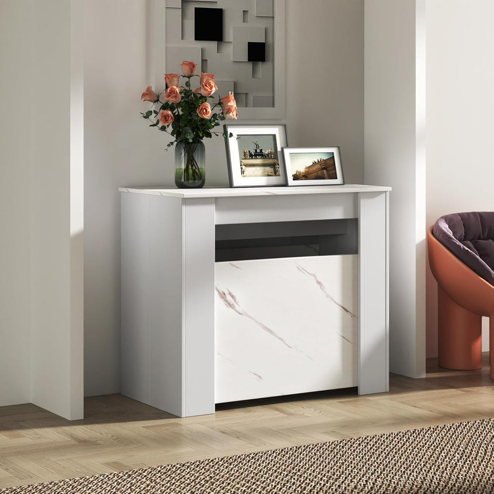 Transformer Table, Extendable Dining Table for 2-12 People, Marble White