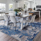 Washable Area Rugs 9'x12' Non-Slip Modern Abstract Soft for Living Room Entryway Bedroom, Print Pattern, Blue Grey Navy Gray