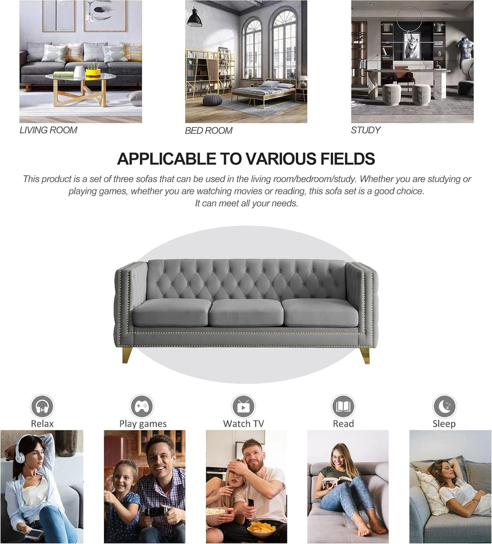 mikibama 80.5" Velvet 3 Seater Sofa Couch for Living Room,Button Tufted ...