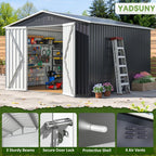 10x10 FT Outdoor Storage Shed, Metal Tool Garden Shed with Updated Frame Structure and Lockable Doors, Ideal for Backyard Garden Patio Lawn, Grey