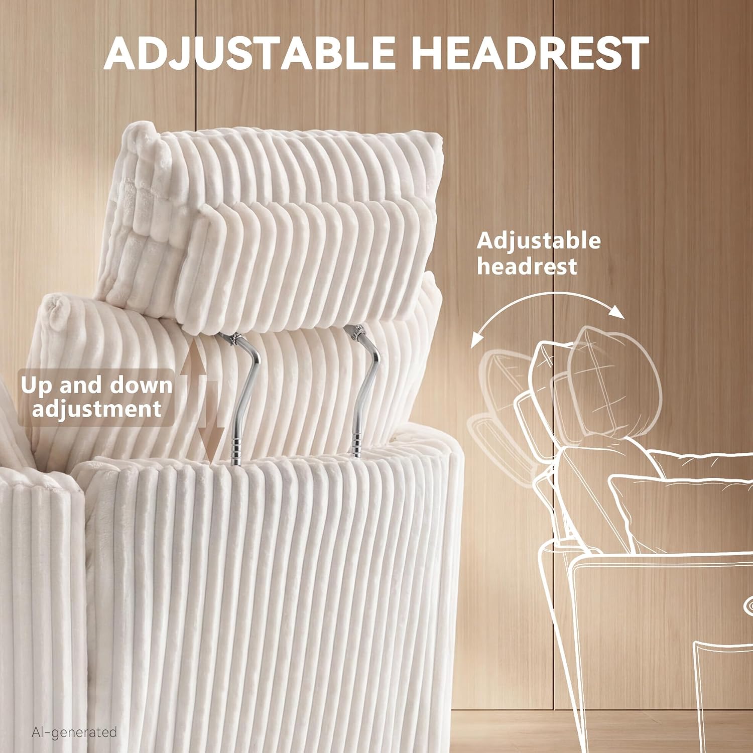 FOXHUNTER Power Nursery Rocking Chairs 300°Swivel Corduroy, White | 30° Rocking Mode, Glider Rocking Recliner With USB Port, Phone Holder,2 Cushions, Adjustable Headrest,for Living Room