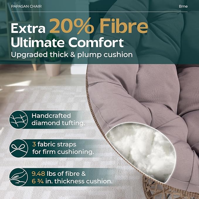 Bme 40" Ergonomic Wicker Papasan Chair