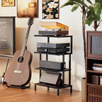 Aquzee Media Stand, Gaming Shelf, 4 Tier Small Electronics Shelves Video Game Console Organizer Cabinet, Wood Stereo Racks AV Shelves for Entertainment Center Storage, Recreation Room Furniture,Black