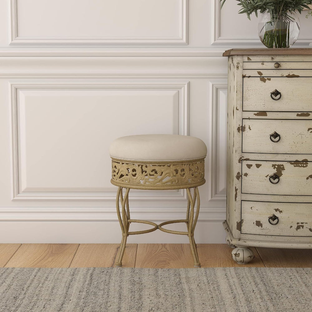 Hillsdale Villa III Backless Metal Vanity Stool with Ornate Lattice Detailing...