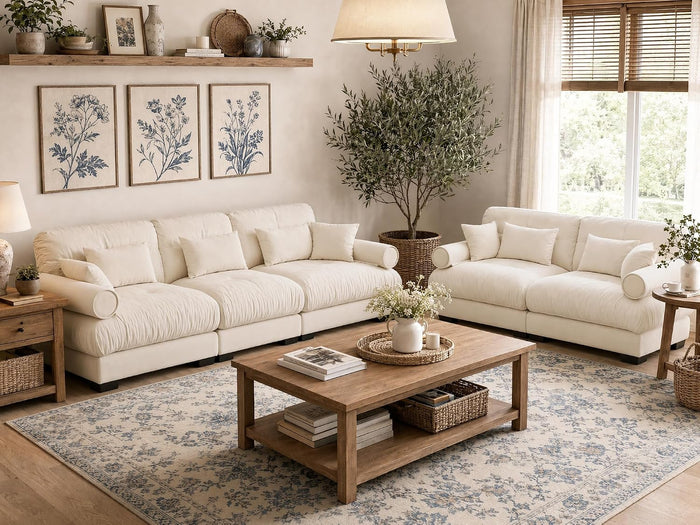 2 Piece Cloud Couches Set,Loveseat & 3-Seater Sofa,Beige