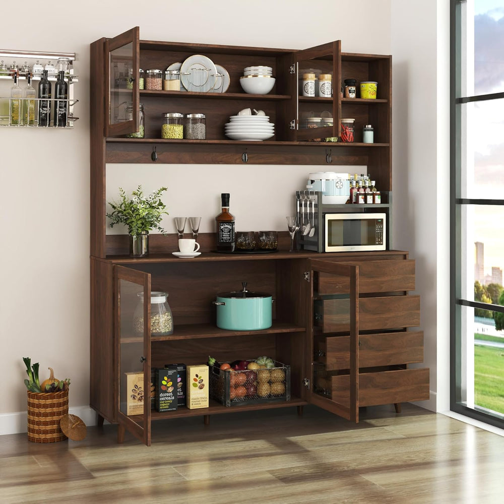 Freestanding Storage Cabinet with 4 Dawers, 3 Shelves, 2 French Doors, Rectan...