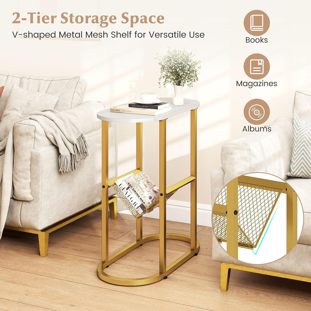 Giantex Oval Narrow Side Table, Small End Table with Magazine Rack Sling Hold...