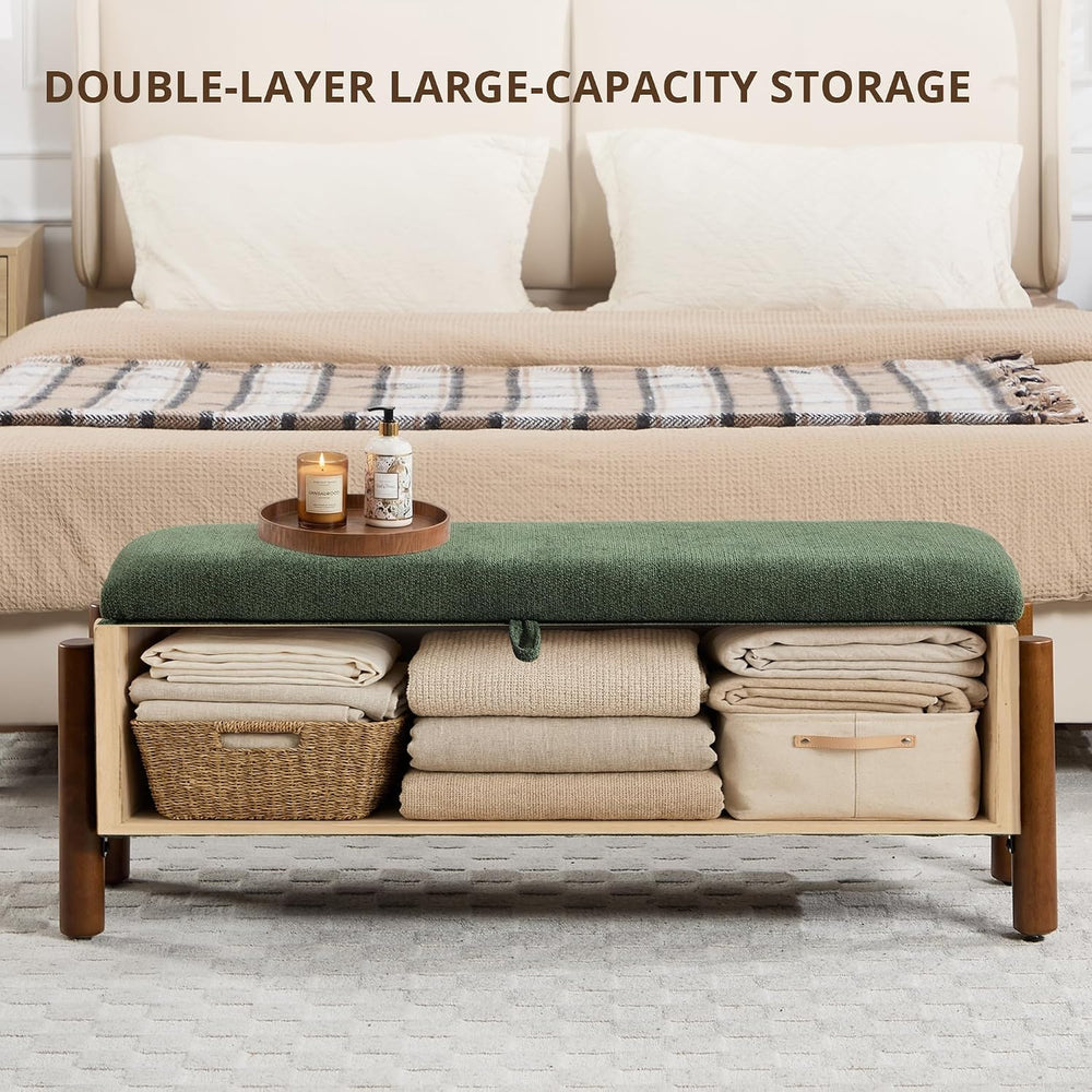 47'' Modern Storage Ottoman Benches with Walnut Wood Legs Ottoman Ben...