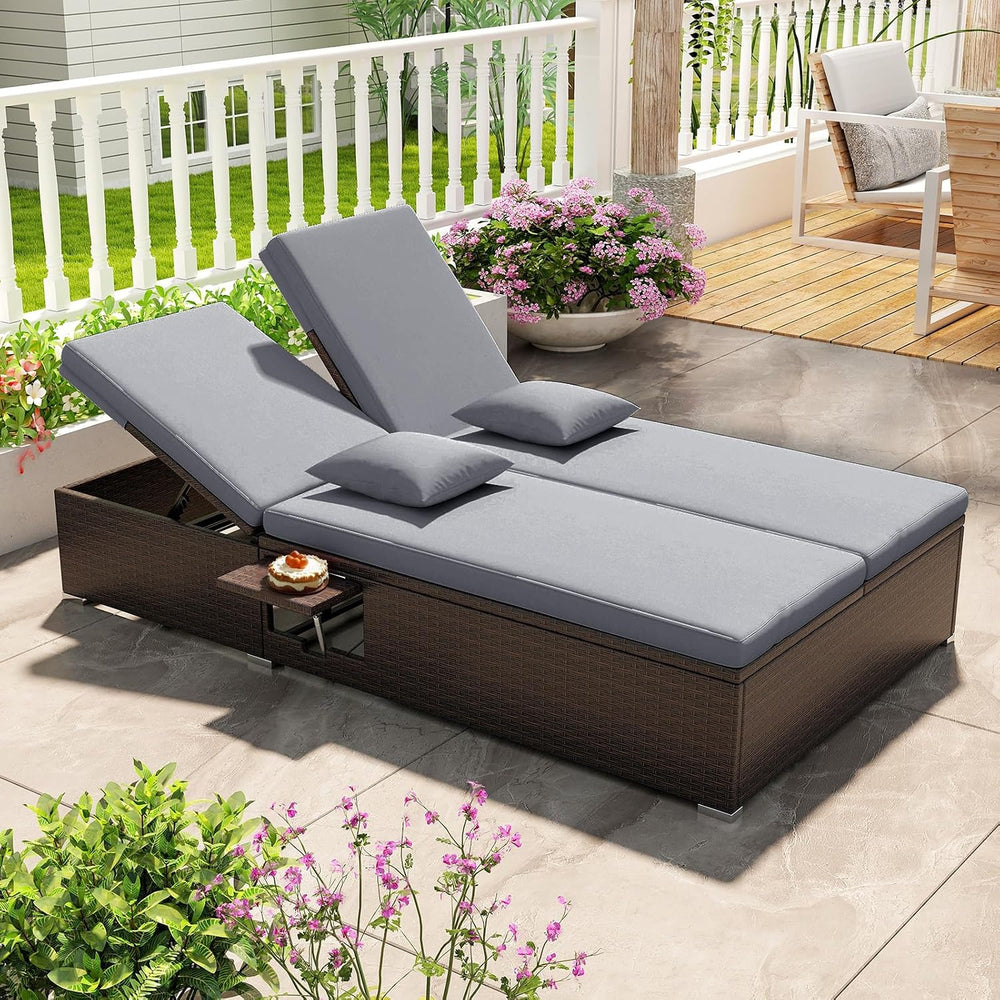 Tangkula Outdoor Rattan Daybed with 6-Level Adjustable Backrests, 2-Person Ad...