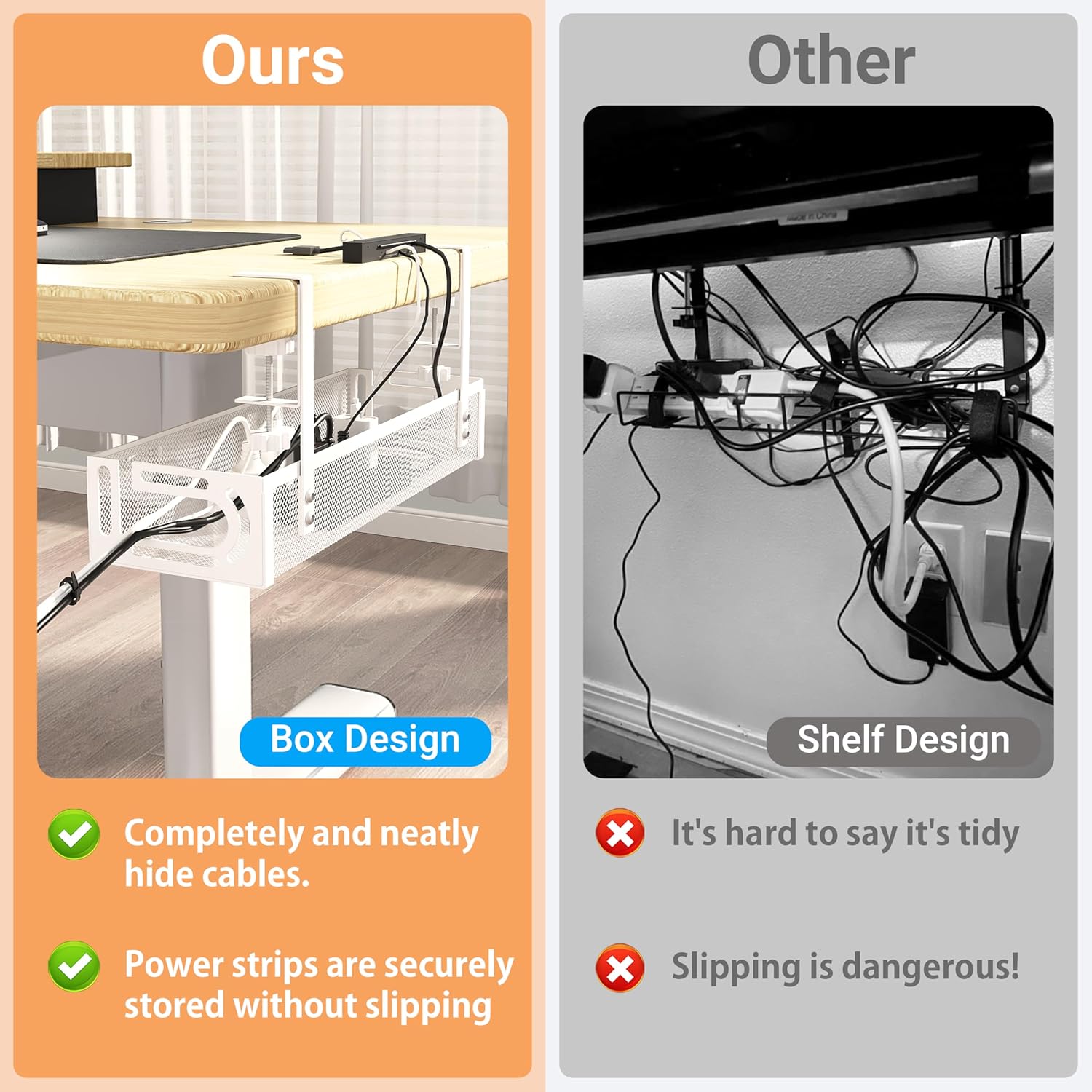 No Drill Under Desk Cable Management Tray, SONATURE 25.3" Cord Organizer for Table, Clamp Mount Desk Cable Management, Premium Carbon Steel Cable Organizer for Office, Home (White)